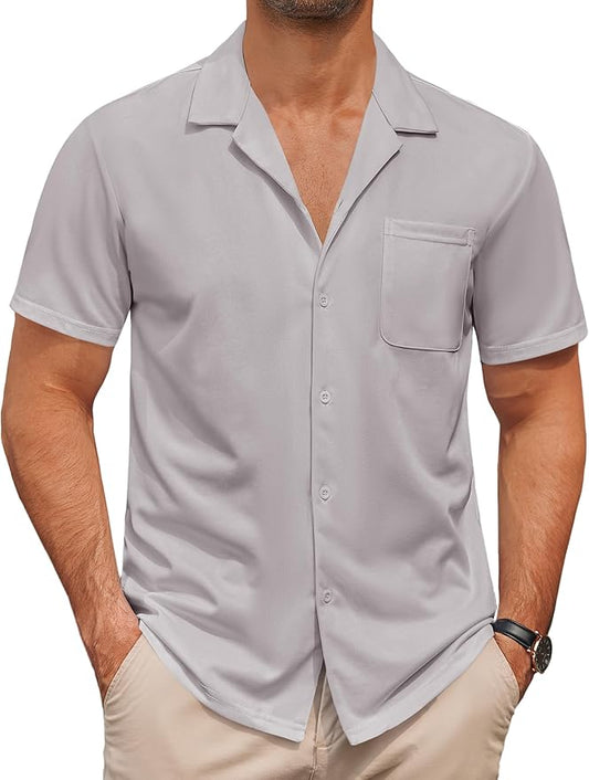 COOFANDY Men's Casual Cuban Guayabera Shirt Short Sleeve Button Down Shirts Summer Beach Shirts Vocation Vintage Shirts