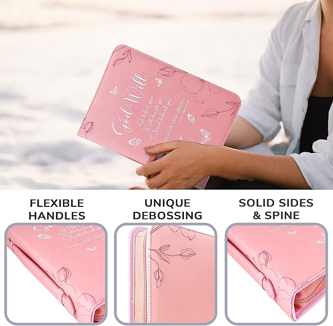 DEHITE Briefcase for Women – Leather Carrying Bag Large Size – | Fits Book 7 x 10.1 x 1.9 in | Pen Slots | Zippered Pocket | Premium Faux Leather | – Pink Christian Gifts Accessory