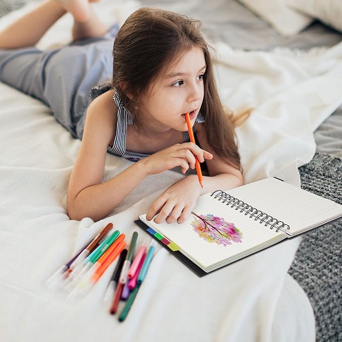 CAGIE 5 Subject Spiral Notebooks Set of 4, 240 Pages Notebook for Work with Dividers Tabs, A5 Small Notebook School Office Supplies, College Ruled (Black)