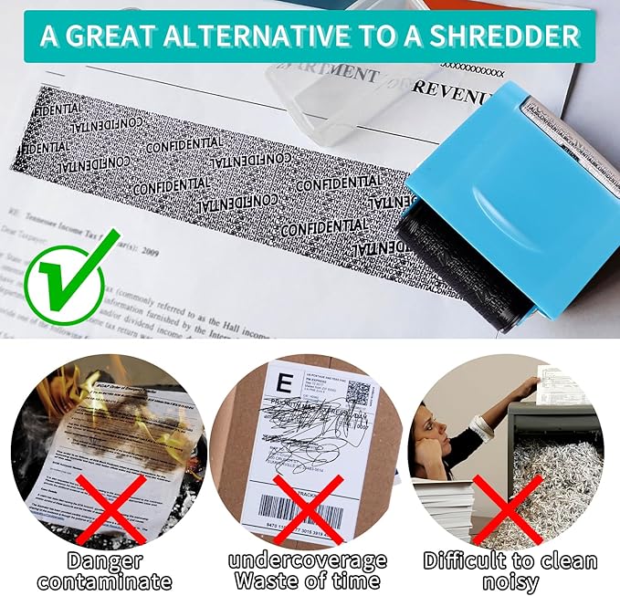 Identity Theft Protection Roller Stamp - Wide Confidential Roller Stamp with 3 Pack Refill Inks for Anti Theft Protection, Confidential Privacy Security, Address Blocker (Blue)