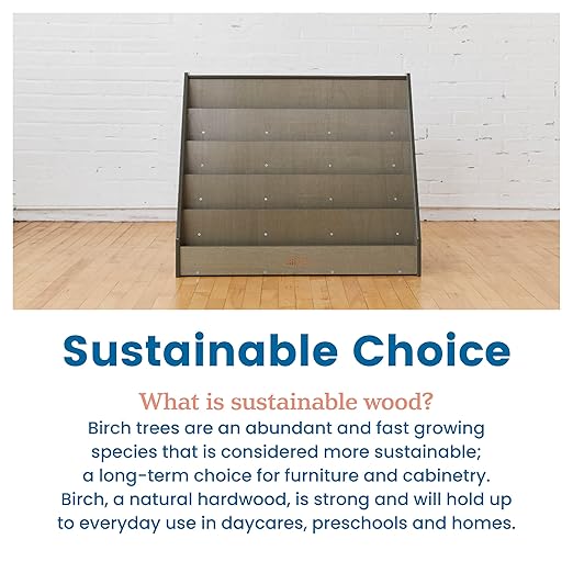 ECR4Kids Single-Sided Book Display, Classroom Bookshelf, Grey Wash