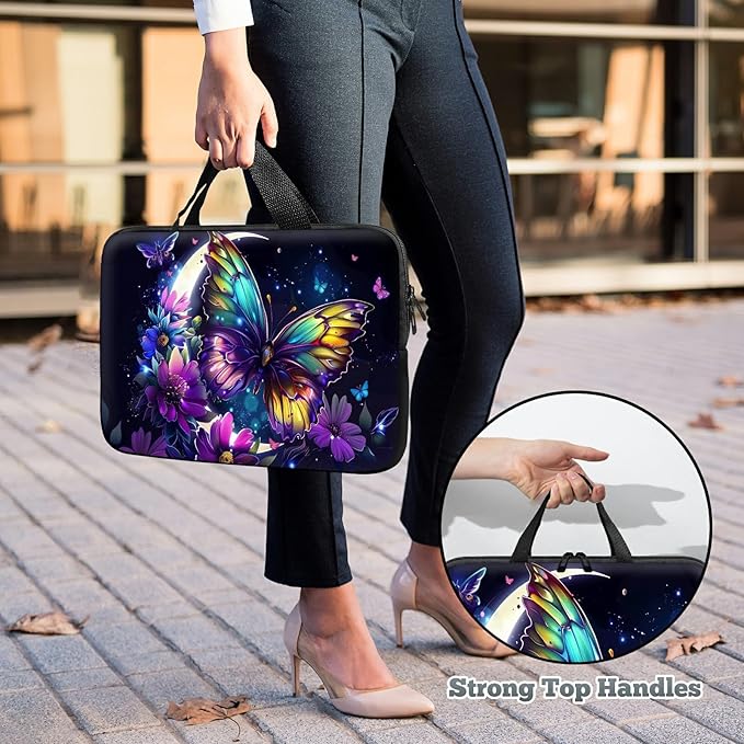 Universal Laptop Sleeve Tablet Case 12 inch, Color Moon Butterfly Slim Carrying Case Durable Handbag Travel Laptop Bag for Surface Pro 9 8 7/Laptop Go 2 3, MacBook Air 11/12