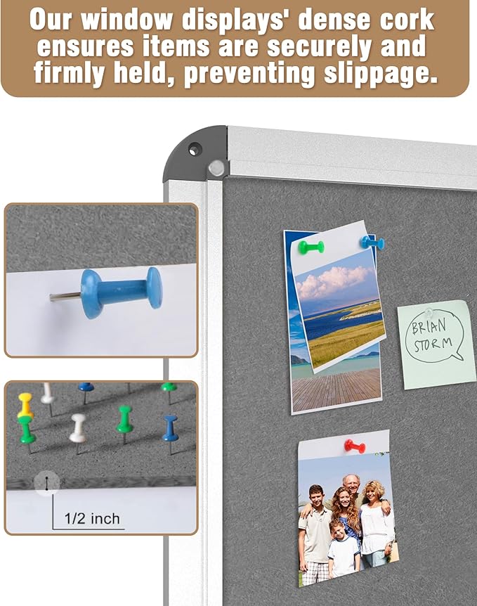 28"x26" Enclosed Bulletin Board, Lockable Weather-Resistant Aluminum Cork Noticeboard for School & Office, Silver Frame w/Grey Flet