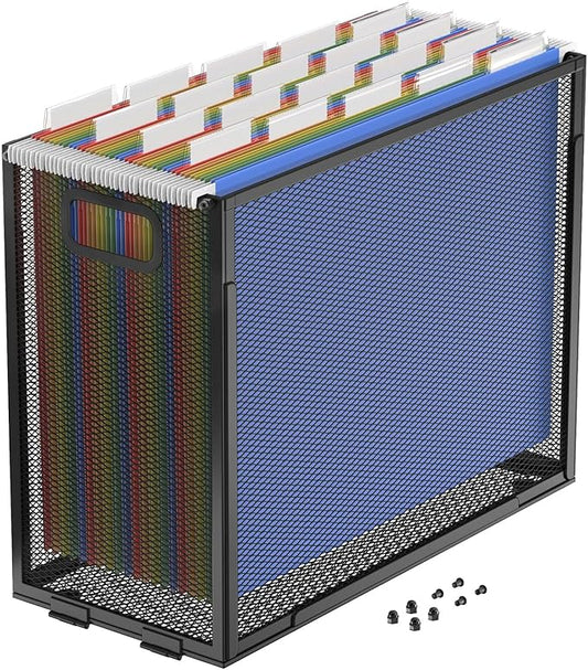 Oterri Hanging File Organizer, Metal File Organizer, Portable Desktop File Organizer for Letter Size Folder, Mesh Hanging File Crate for Office,Folders Not Included(Cool Black,1 Pack)