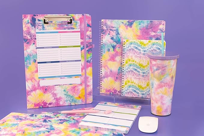 Steel Mill & Co Cute Large Spiral Notebook College Ruled, 11" x 9.5" with Durable Hardcover and 160 Lined Pages, Tie Dye