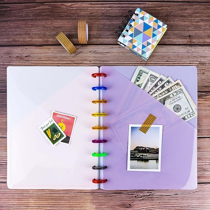 Discbound Dividers with Pockets Discbound Notebook 7x9.25'' Divider 9 Disc Bound Classic Size Planner Inserts Pocket 5pcs Plastic Index Dividers for Binder Folder Office