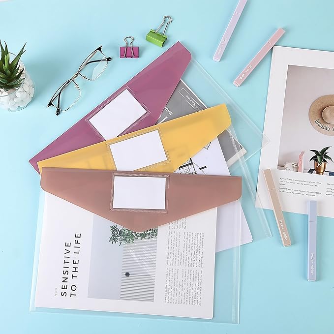 Mr. Pen- Clear Plastic Envelopes with Snap Closure, 10 Pack, A4, Letter Size, Colorful Flaps, Clear Folders for Documents Plastic Envelopes for Documents