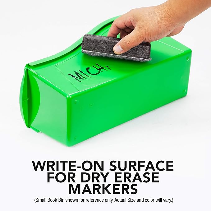 Storex Small Book Bin, Linking Storage Bin, Dry Erase Surface, 11.75" x 8.5" x 4.5" STEM Green (Pack of 6)