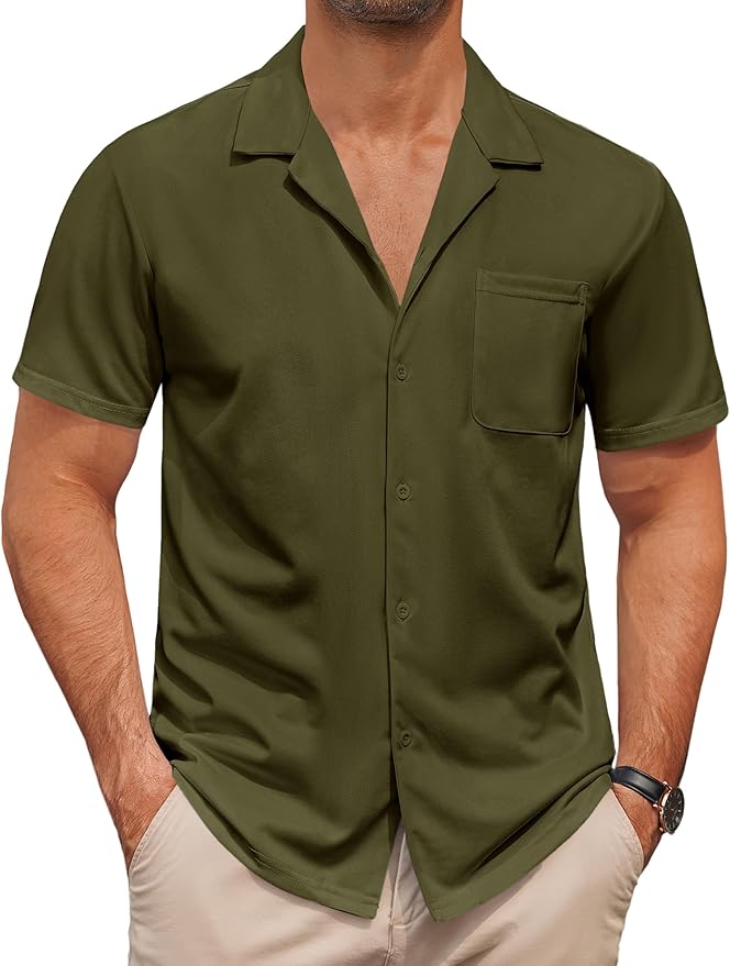 COOFANDY Men's Casual Cuban Guayabera Shirt Short Sleeve Button Down Shirts Summer Beach Shirts Vocation Vintage Shirts