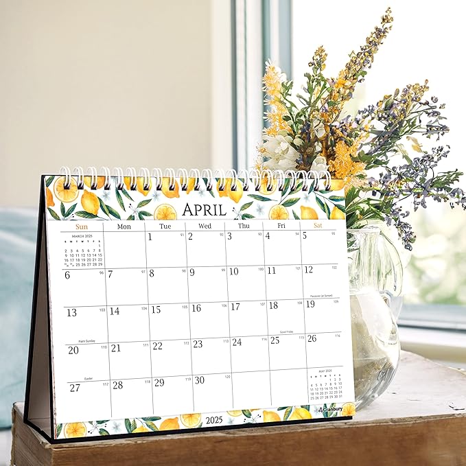 CRANBURY Small Desk Calendar 2025, 8x6" (Seasons) Standing Flip Desktop Calendar with Cheerful Seasonal Monthly Designs, 2025 Yearly Desk Top Calendar