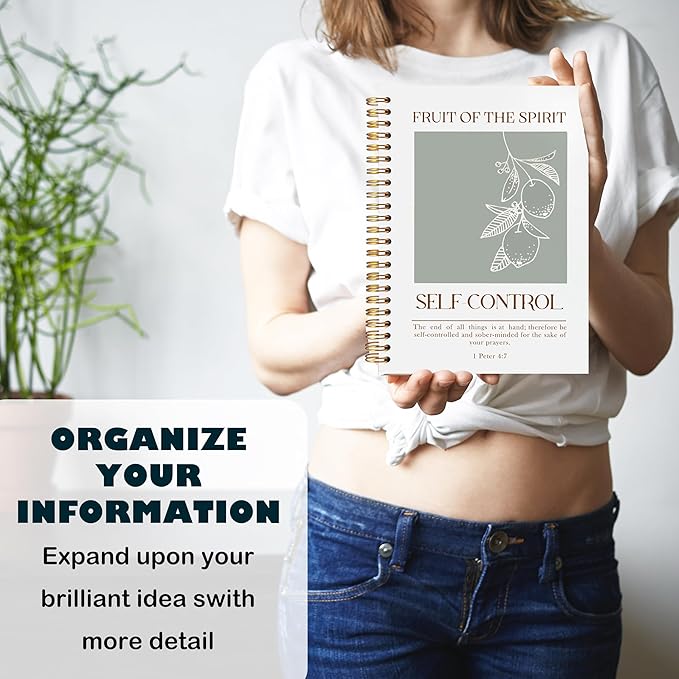 BearCake Fruit of the Spirit Self-Control Christian Notebook Journal, Christian Gifts for Women, Bible Notebooks for Note Taking, Bible Journaling Notebook, Hardcover Spiral Notebook 5.5x8.3