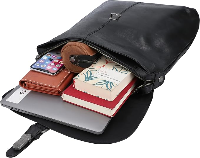 Gusti Leather Backpack for Men and Women - Kieran Leather Laptop Backpack, Genuine Goatskin Leather Bag, Spacious Interior with Snap Lock Closure, Black Leather Backpack for Women and Men, 11L