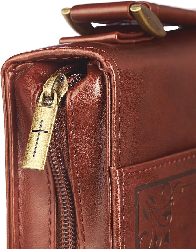 Christian Art Gifts Men's Classic Bible Cover Names of God Exodus 34:6, Brown Faux Leather, Large