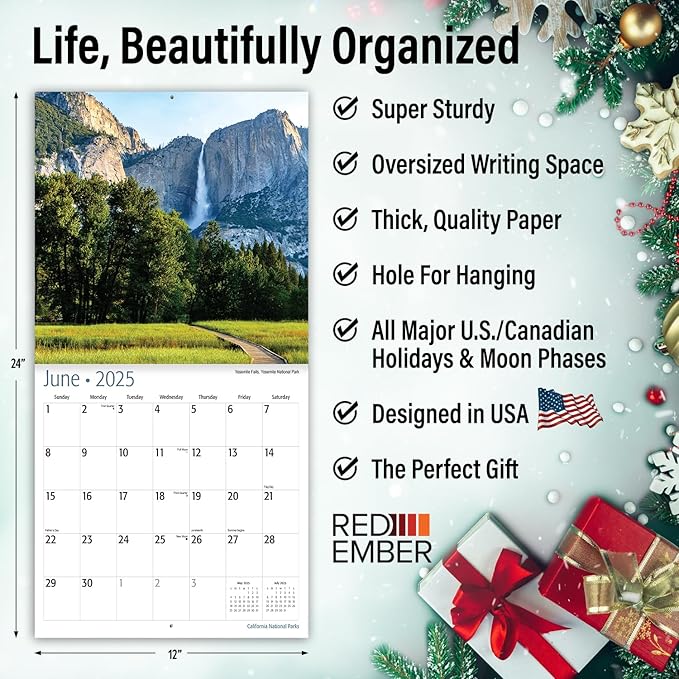 RED EMBER California National Parks 2025 Wall Calendar 12 Month | 12" x 24" Open | Thick & Sturdy Paper | Giftable | Calendar 2025