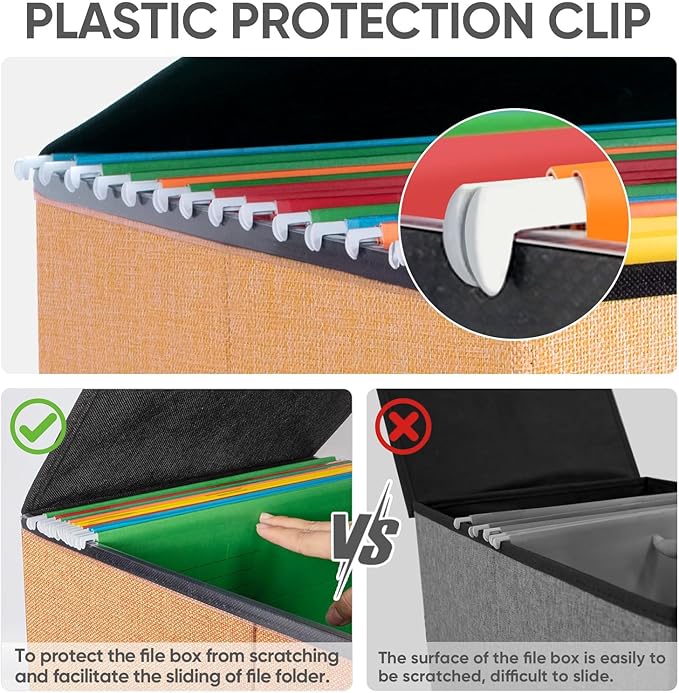 BALEINE File Organizer Box with Lid, Collapsible File Folder Organizer with Plastic Slide, Hanging File Folder Box for Office Document Storage (1 Pack, Orange)