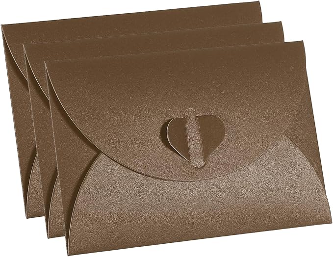 PATIKIL Gift Card Envelopes, 12 Pack Heart Shaped Clasp Small Gift Cards Holder Mini Envelope for Birthdays Weddings, Brown