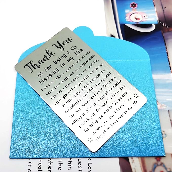 Metal Engraved Card - Thank You Gifts for Women Men - Appreciation Gifts for Friends - Thank You for Being A Blessing In My Life