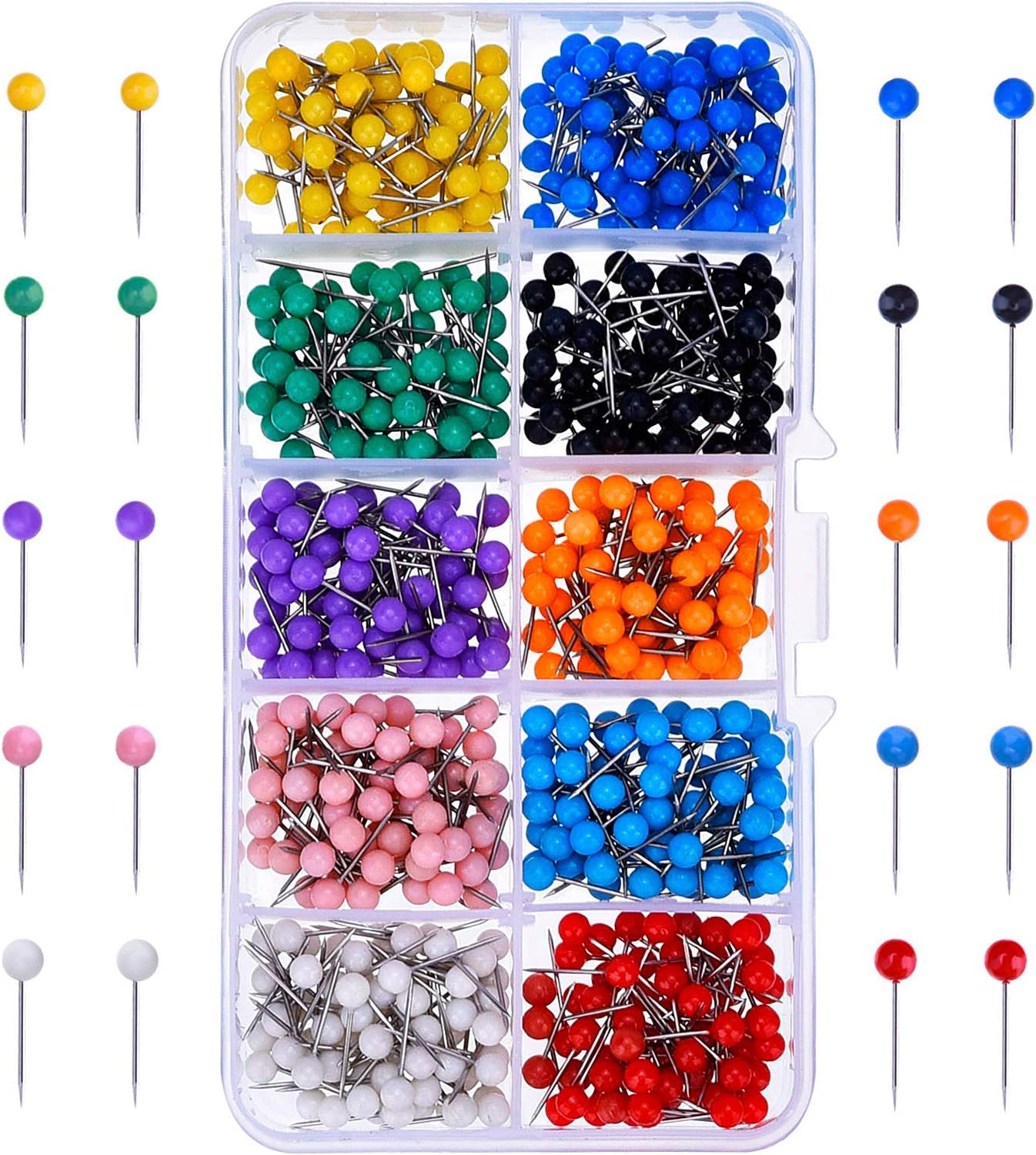 Outus 500 Pieces Map Push Pins Map Tacks Plastic Round Head Tacks with Steel Points (Multicolor, 1/8 Inch)