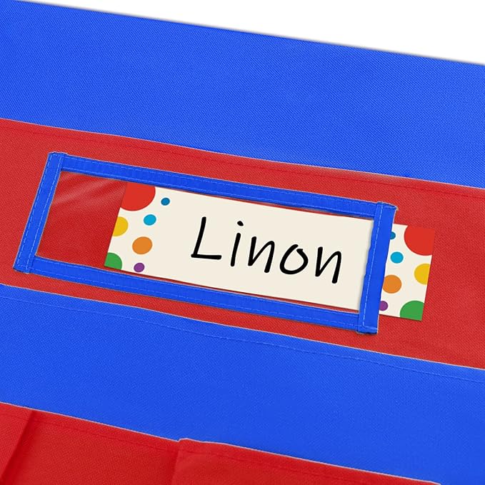 School Seat Chair with Storage Pocket Organizer, Label Slot, Multiple Pockets for School, Home, Classroom, Preschool, Daycare (Red+Blue)