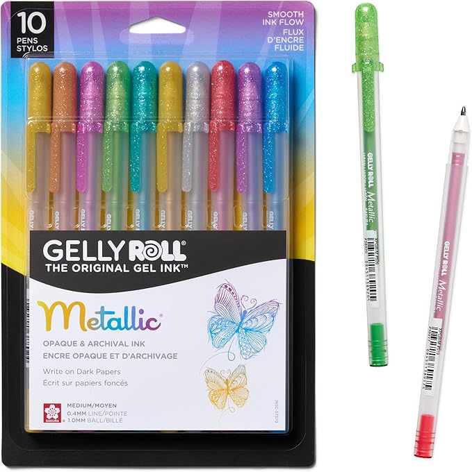 SAKURA Gelly Roll Metallic Gel Pens - Pens for Scrapbook, Journals, or Drawing - Colored Metallic Ink - Medium Line - 10 Pack