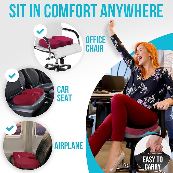 FORTEM Seat Cushion and Lumbar Support for Office Chair, Desk Chair Cushion, Memory Foam Office Chair Cushion, Non Slip Sitting and Back Pillow for Gaming, Car Seat Cushion, Chair Pad