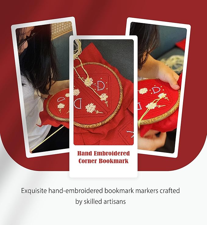 Personalized Hand Embroidered Corner Bookmark, Bookmarks for Women, Personalized Bookmark for Books, Cute Flower Book Mark, Hand Stitch Gift for Women for Book Lovers by HNQCPCVU (B, RED)