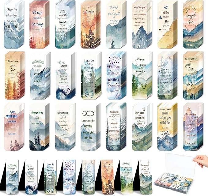 48 Piece Bible Verse Magnetic Bookmarks - Christian Scripture Inspirational Book Marks with Boxes - Religious Motivational Book Marker Prayer Page Clips for Women & Men Reading Gifts(Mountains Style)