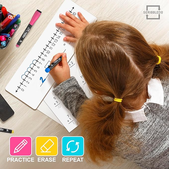 SCRIBBLEDO Dry Erase Number Line Board 4”x12” Inch Lapboard Double Sided White Board Featuring 0-10 Number Line On One Side 0-20 On The Other for Students Desk Whiteboard Math Manipulatives