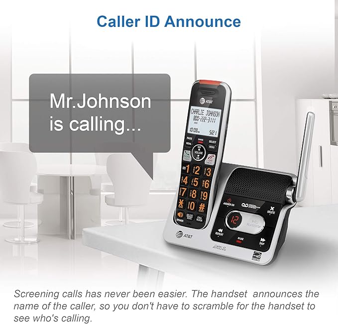 AT&T BL102-4 DECT 6.0 4-Handset Cordless Phone for Home with Answering Machine, Call Blocking, Caller ID Announcer, Audio Assist, Intercom, and Unsurpassed Range, Silver/Black