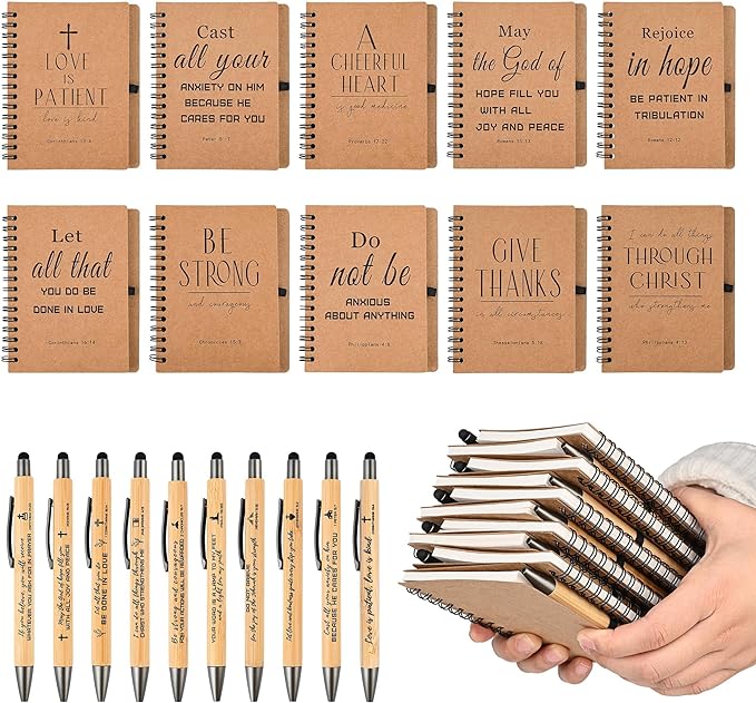 INSADA 10 Sets of Christian Gifts Spiral Notebooks Bulk Journals with Christian Pens Prayer Journal Christian Journal for Teachers Students Friends Colleagues and Family Christmas Gifts
