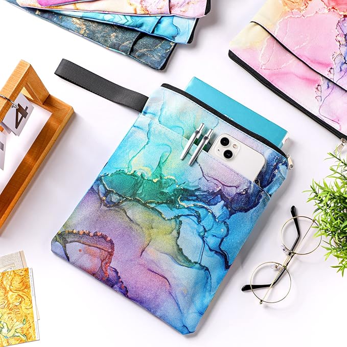 6 Pcs Book Sleeve with Zipper Book Covers for Paperbacks, Protector Hardcover Marble Printed Pouch Bags for Lovers Teacher Student Gifts, Medium 11 x 8.7 Inch (Quicksand with Glitter)