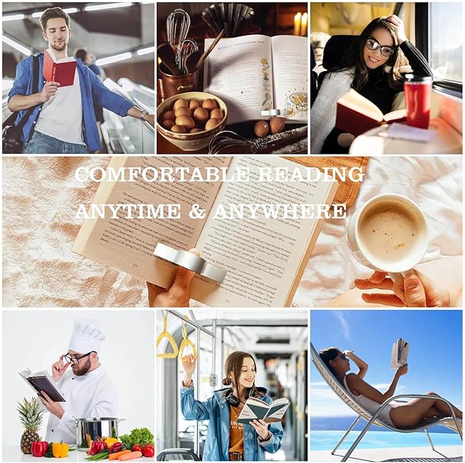 Thumb Book Page Holder Gifts for Book Lovers, Ultralight Metal Book Reading Holders Accessories with 5 Assorted Size Silicone Rings for Keep Book Open Women Reader Bookish Teachers Spreader Bookmark