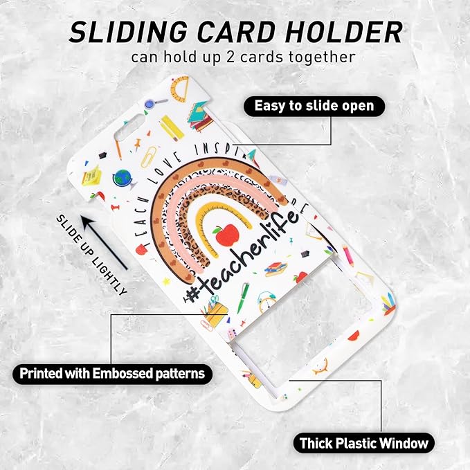 Teacher Lanyard with ID Holder, Leopard Print Rainbow Teach Love Inspire Teaching Supplies Badge Holder with Beaded Adjustable Lanyard, Teachers Gifts