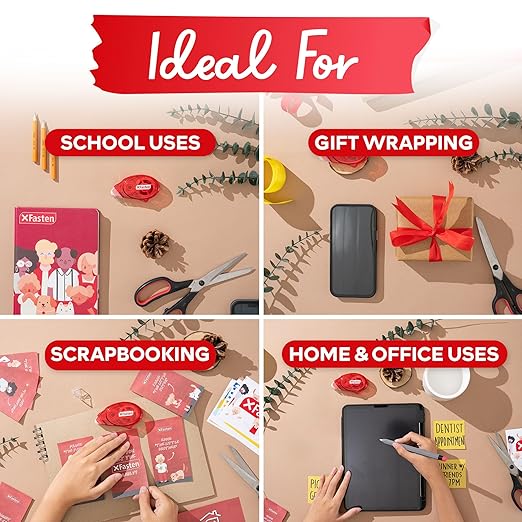 XFasten Adhesive Roller for Scrapbooking, 8mm x 30ft 24-Pack Double Sided Glue Tape Roller Scrapbook Supplies for Adults, Photo Tape for Scrapbooking