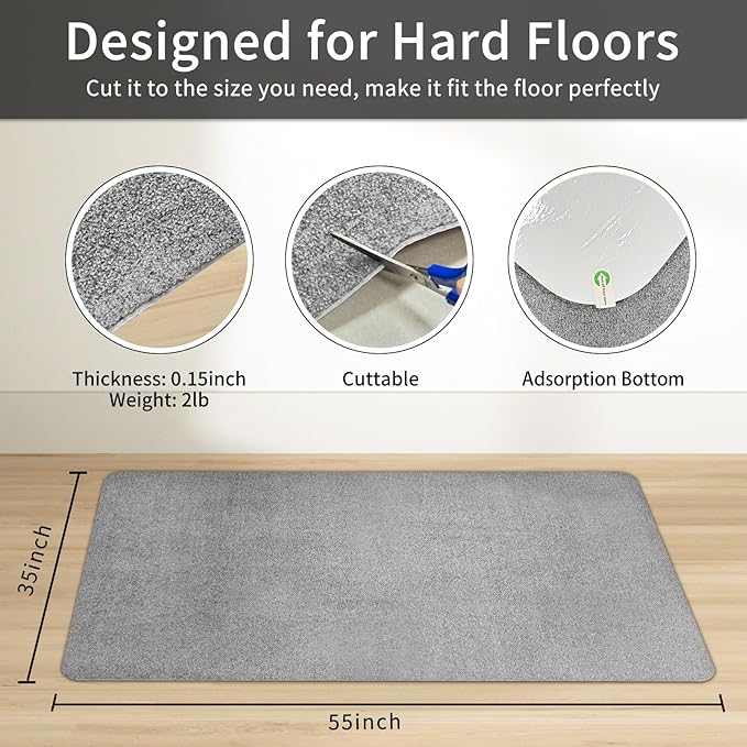 SHAREWIN Office Chair Mat for Hardwood/Tile Floor, 55"x35" Computer Gaming Chair Mat, Under Desk Low Pile Office Rug, Easy-Clean Floor Protector Mat, Light Grey