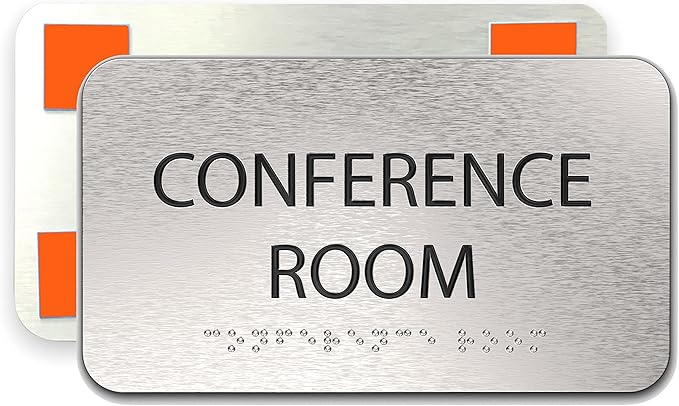 ADA Conference Room Sign for Business - Office Signs, Aluminum Brushed Silver, Tamper-Proof, Heavy Duty Mounting Tape, Easy Install, Office Décor, ADA Compliant, Grade 2 Braille (7”W x 4”H) ADASigns.org