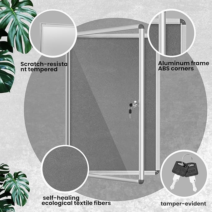 Magula 36"x24" Enclosed Bulletin Board Tamper-Proof Dispaly Case, Aluminium Frame, Shatter Resistant Lockable Bulletin Board, Lockable Noticeboard