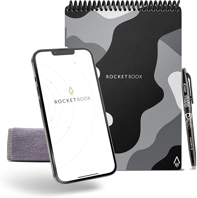 Rocketbook Smart Reusable Notebook, Flip Executive Size Spiral Notebook, Lunar Winter, (6" x 8.8"")