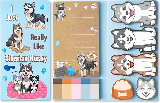 I Just Really Like Siberian Husky Sticky Notes Set, 550 Sheets, Cute Husky Self-Stick Notes Pads Animal Divider Tabs Bundle Writing Memo Pads Page Marker Back to School Office Supplies Gift