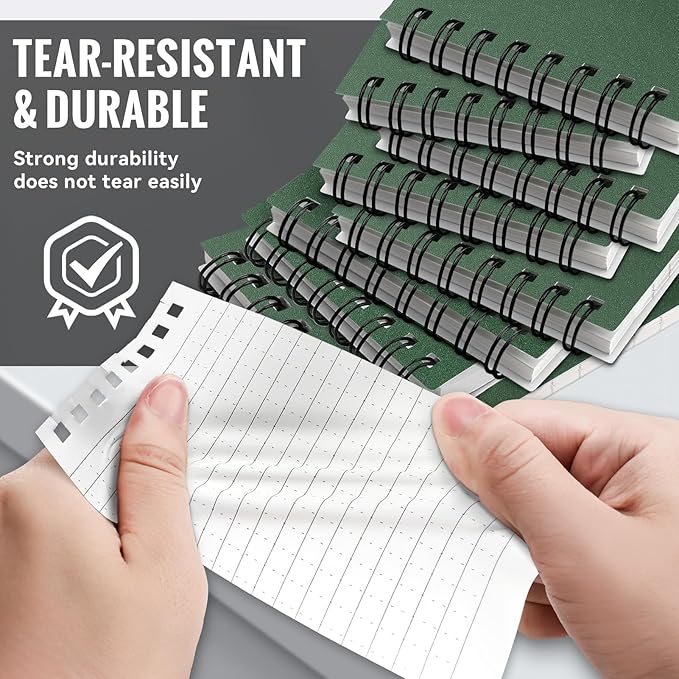 POPYOLA 8 Pack Waterproof Pocket Notebook, 3x5 Pocket Notepad, All Weather Mini Spiral Notepad, Write in the Rain Police Notepad with 100 Squared Pages for Outdoor Home Office School, Green