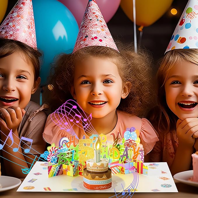 Gumry 5TH Musical Birthday PopUp Card, Blowable Colorful Light Candle 3D Cards with Song, Applause Cheers Sound, Greeting Cards Birthday Gifts Decorations for Daughter Son Turning 5 Years Old