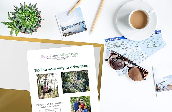 Better Office Products 2 Pocket Glossy Laminated Metallic Gold Paper Folders, Letter Size, 25 Pack, Paper Portfolios Box of 25