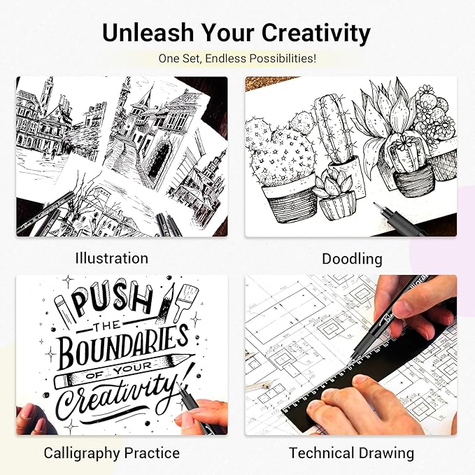 KERIFI Micro Fineliner Drawing Pens for Artists, 16 Black Fine Liner Markers, Waterproof Archival Ink Multiliner Pens, Technical Mandala Zentangle Book Accessories, Art Supplies Stuff Gifts for Adults