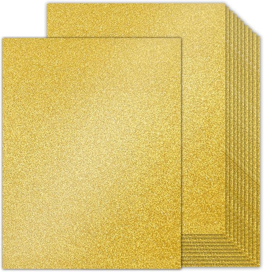 Double-Sided Gold Glitter Cardstock 8.5 x 11 24 Sheets, Goefun 100lb No-Shed Shimmer Glitter Paper for Wedding Parties, Invitations, Birthday, DIY Craft Projects, Anniversary