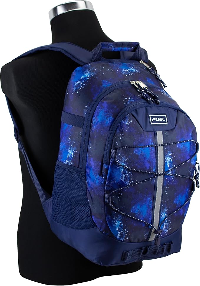 FUEL Hiking Backpack for Women Men Terra Sport, Travel, College, Gym, Work with Laptop Sleeve, Bungee, 18 Inches, Dark Blue Galaxy