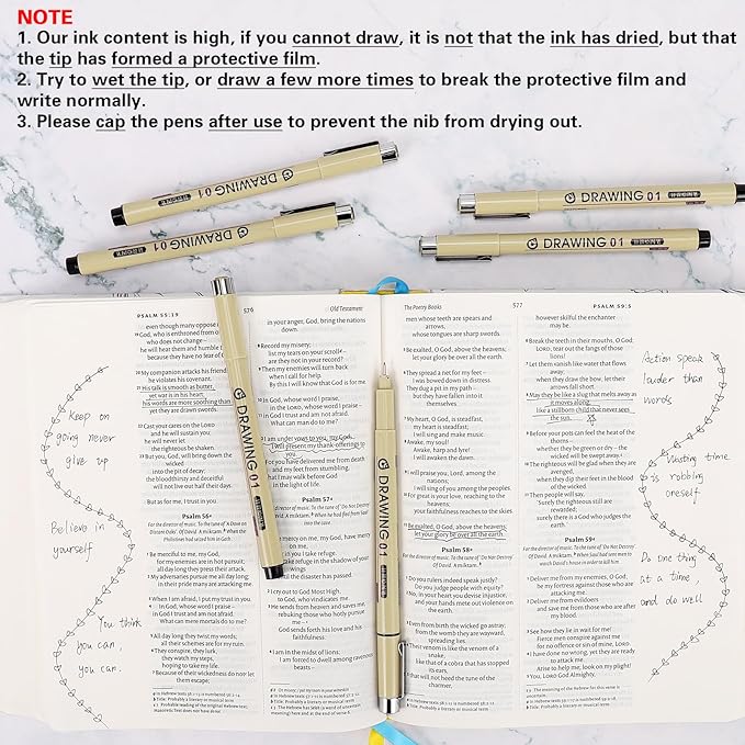 Muchcute Extra Fine Point Writing Pens:6 Black 0.25mm Ultra Thin Micron Pen 01 No Bleed Bible Journaling Study Supplies Annotation Smooth Waterproof Micro Line Tip Fineliner Gel Felt Ink Markers Stuff