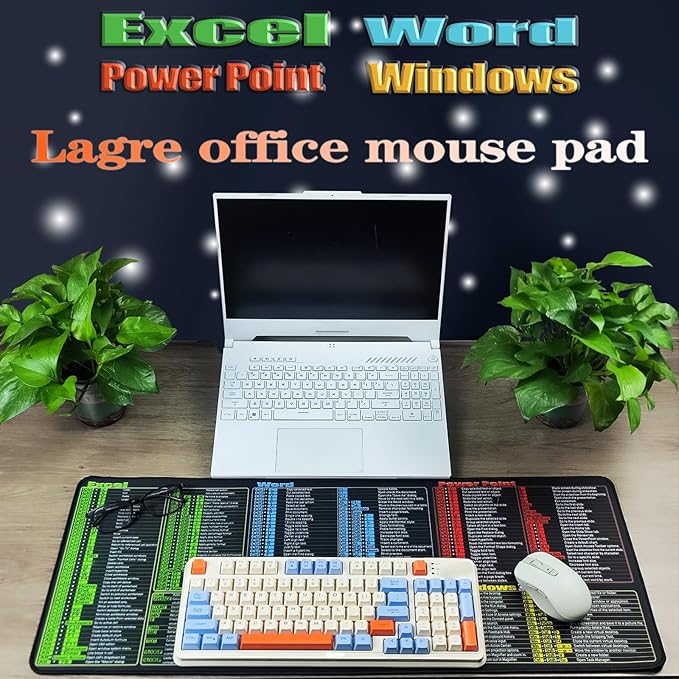 Excel/Word/Power Point/Windows Mouse pad,Non-Slip&Waterproof Large Gaming Office pc Desk mat(XL 31.5 x 11.8 in),Over 200 Keyboard Shortcuts Mousepad