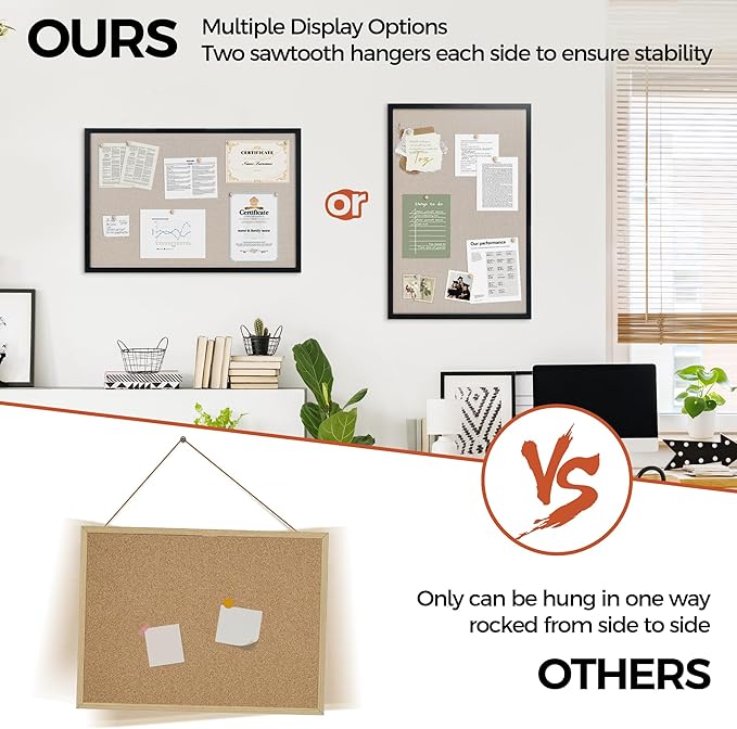 Fun Memories Cork Board Bulletin Board for Office, 20" x 30" Oak Wooden Framed Corkboard, Wall Mounted Notice Pin Board for School Home & Office, Black