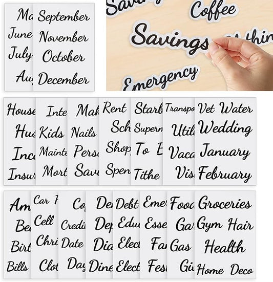 80 Cash Envelope Label Stickers - Black Bold Budget Binder List Labels for Monthly Finance Planner & A6 Cash Binder, Budgeting Category Clear Stickers for Budget Wallet, Money Coupon Organizer