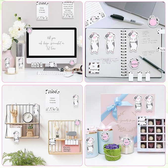 I Just Really Like Cow Sticky Notes Set, 550 Sheets, Cute Pink Cow Shaped Self-Stick Notes Pads Barnyard Farm Animal Divider Tabs Bundle Writing Memo Pads Back to School Office Supplies